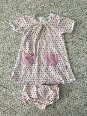 Toobydoo Pink Heart dress with Pink Pockets and bloomers size 6-12months